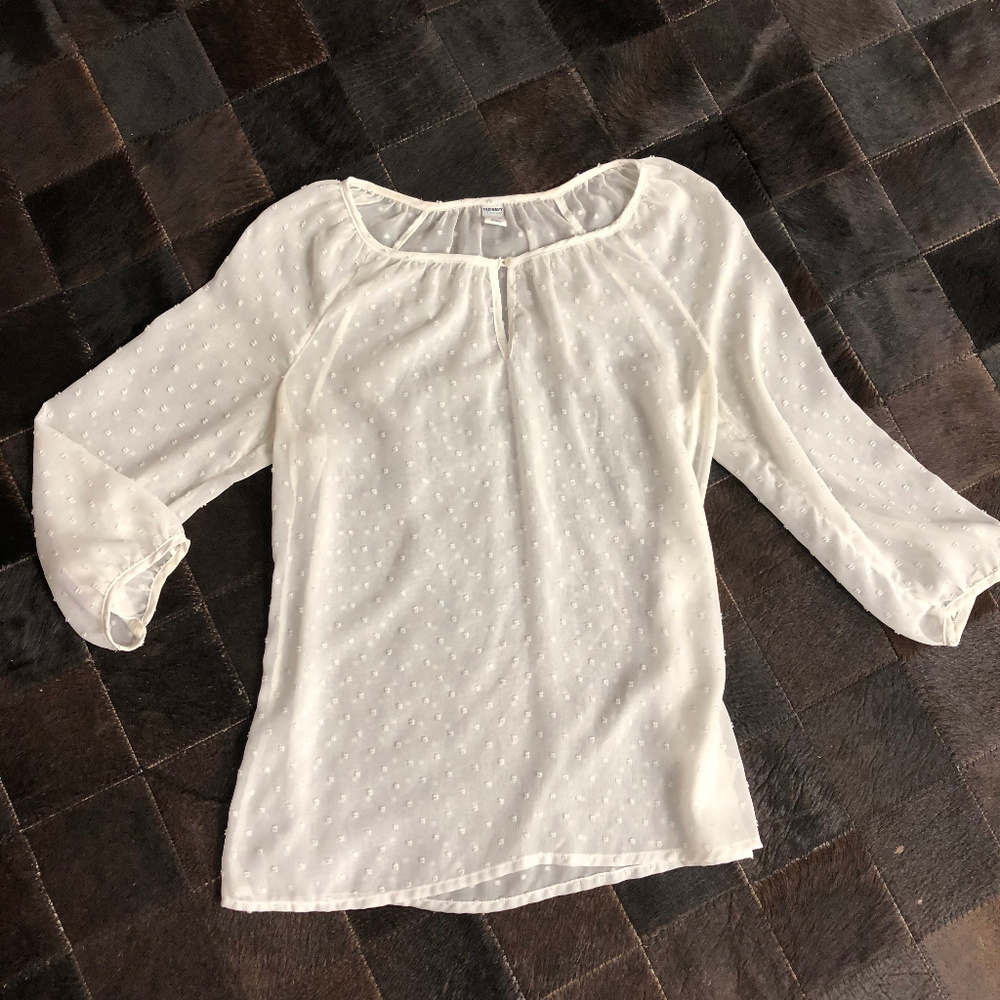 Old Navy Sheer Ivory Dotted Swiss Top/Blouse XS